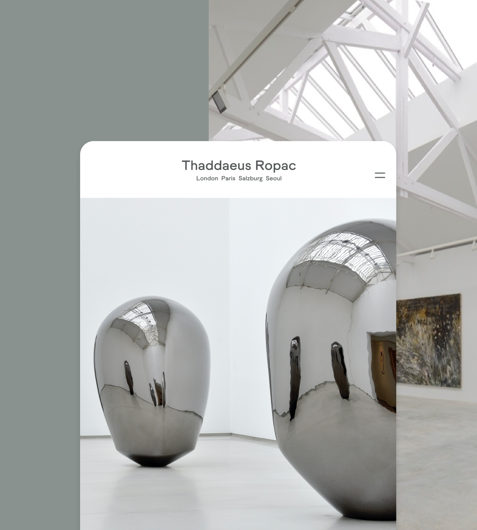Layout example of Thaddaeus Ropac website with two metal sculptures