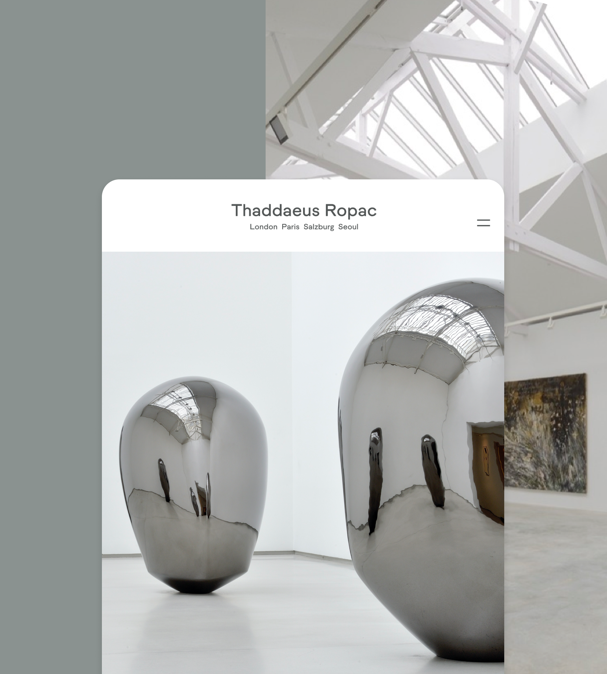 Layout example of Thaddaeus Ropac website with two metal sculptures